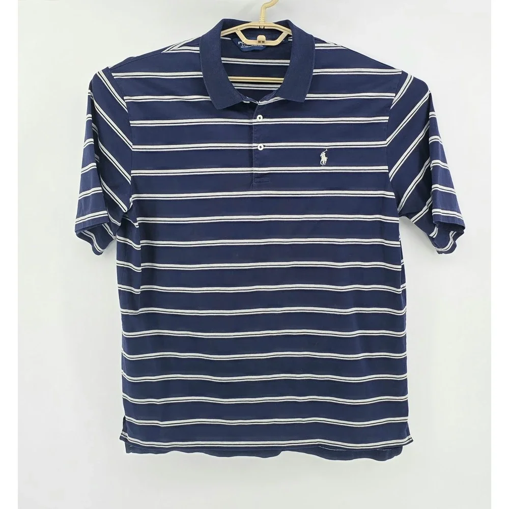 Polo Golf Ralph Lauren Vintage Preppy Navy Stripe Size Large Mens Polo Shirt